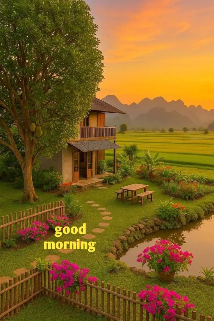 Beautiful village good morning nature images