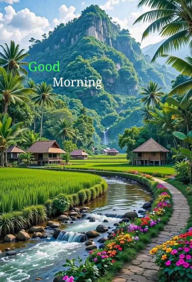 Beautiful village good morning nature images
